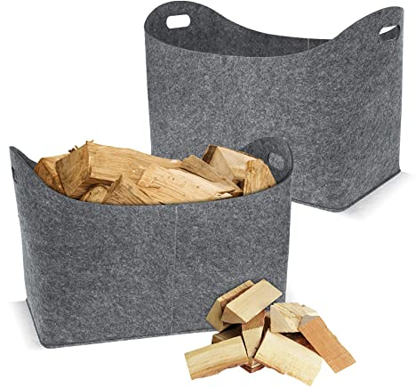 ACXIN 2 Stück Brennholz Filz Korb mit verstärktem Griff, Filz Aufbewahrungstasche zur Aufbewahrung, Filz Brennholz Tasche für Brennholz, Zeitung, Lebensmittel etc., 55 x 30 x 40 cm Hellgrau