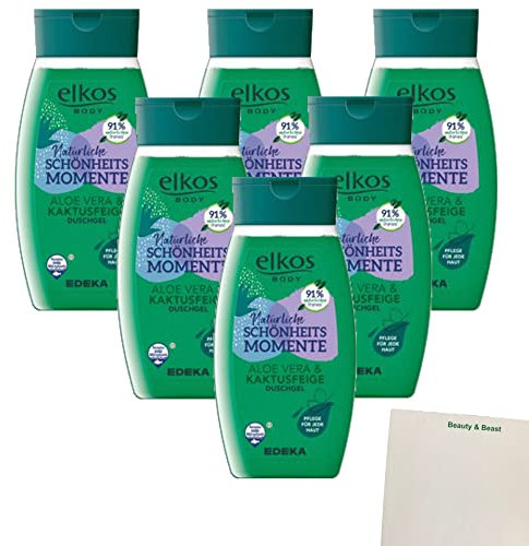 Elkos Lot de 6 baumes de douche à l'aloe vera et fève à cactus 6 x 250 ml + bloc