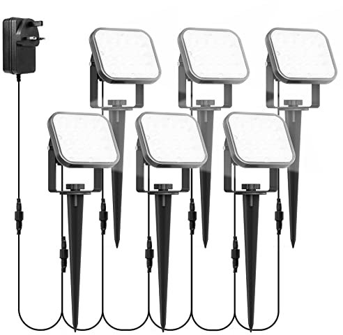 NATPOW Garden Lights Mains Powered, Garden Spike Lights LED Outdoor Landscape Spot Light with Adapter, IP65 Waterproof 5V LED Spotlight for Lawn, Pathway, Yard (6000K)