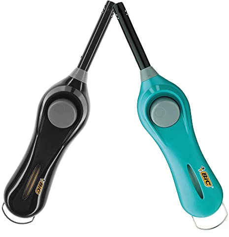 sunmondo® Stabfeuerzeug von Bic 2 Stück mit festem Stab und Halte Bügel zum aufhängen, Perfekt für jeden Grill oder Kamin. Großes Feuerzeug mit Sicherung vom Schalter und aufhänge Bügel
