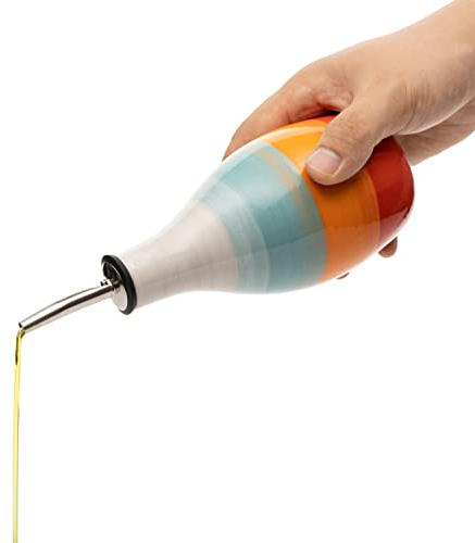 Gute Ceramic Olive Oil Dispenser Bottle - 400ml Vinegar and Oil Cruet with Pourer and Stopper - 6 H 3 W (Sunset)