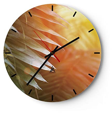 Modern Wanduhr Exotisch Blätter Dämmerung 30x30cm Rund Klein Wand Uhr Glas Analog Zimmeruhren Küche Büro Wohnzimmer Glasuhr Wall Clock Dekoration Design Wanddekoration Küchenuhr C3AR30x30-4807