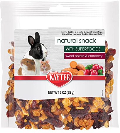 Kaytee Natural Snack with Superfoods For Pet Guinea Pigs, Rabbits, Hamsters, and Other Small Animals, Sweet Potato & Cranberry, 3 Ounces