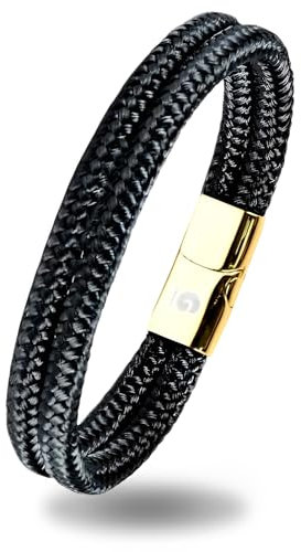 Segeltau Armband Geflochten Nautisch mit Magnetverschluss Seil Armbänder Maritim Surferarmband Galeara Noa (Noa Premio Schwarz - Gold, 185)