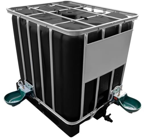 1000l IBC Wassertank in SCHWARZ mit Doppel-Tränkebecken auf PE-Palette NEU