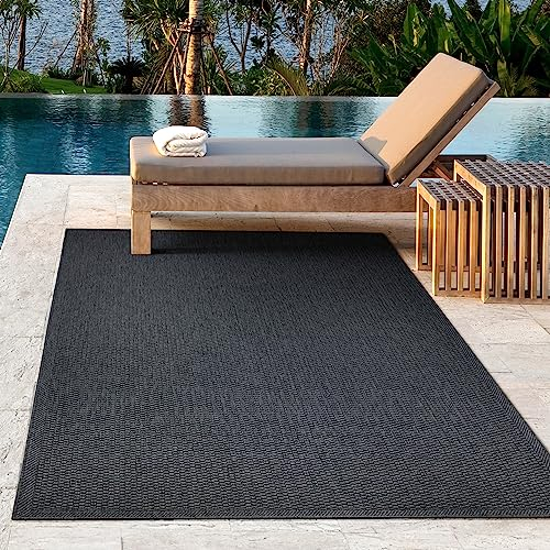 the carpet Toulouse - Outdoor-Teppich für Terrasse und Balkon - Wetterfest, UV-Beständig, Wasserabweisend, Pflegeleicht, Robust und Strapazierfähig, Anthrazit Blau, 140 x 200 cm