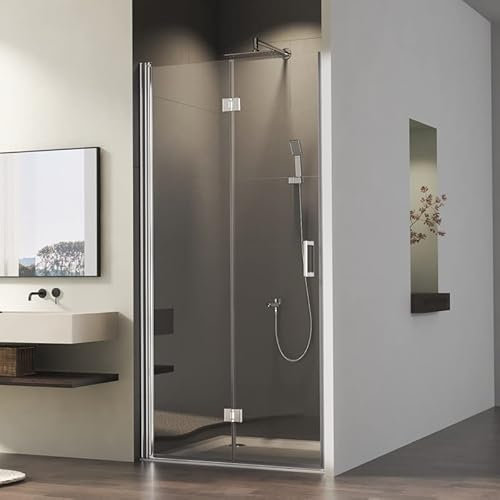 Falttür Duschtür für Nische 90cm Faltbar Duschabtrennung in Nische, Dusche Duschkabine Nischentür Duschwand Drehfalttür 5mm ESG Sicherheitsglas mit Nano beschichtung, Falttüren Glastür Höhe 195cm
