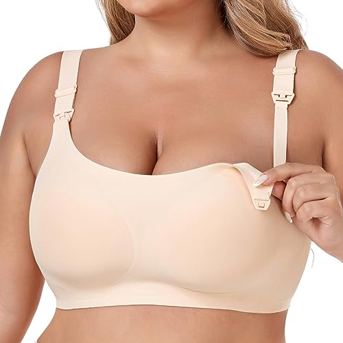 JOYTREE Still-BH Ohne Bügel Seidig Glatt Schwangerschafts BH Nahtloser Mutterschaft BH Umstands BH mit Zusätzlichen BH-Verlängerungen Stillen und Schlaf BH für Damen(Beige,M)