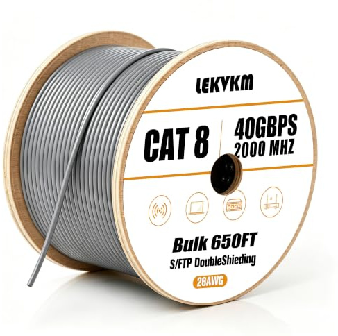 KVKM 6ft Cat8 Ethernet Cable S/FTP Indoor Outdoor Heavy Duty High Speed Cat8 LAN Network Cable 40Gbps 2000MHz for PC Grey