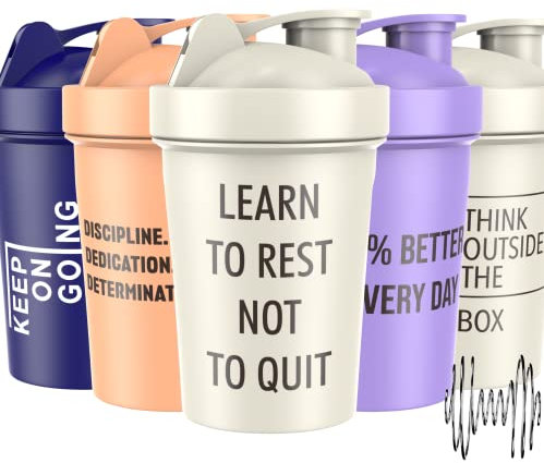 [5 PACK Protein Shaker Bottles for Protein Mixes | Extra Mixing Grid | 20 oz Blender Shaker Cup with Measurement Marks on Side | BPA Free, Leak Proof, Dishwasher Safe