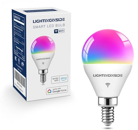 Lightinginside E12 Smart Light Bulbs 50W Equiv., G16.5 RGBCW Candelabra Chandelier Ceiling Fan Smart Bulb Works with Alexa/Google Home/SmartLife, 5W 550LM, 2.4G WiFi Bluetooth Bulb, ETL Listed, 1PC