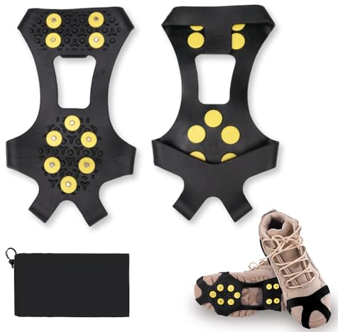 yotutun Schuhspikes, Größe 40-44 Winter Anti Rutsch Schuhkrallen mit 10 Edelstahl Zähnen Stretch Schuhe Steigeisen Universal Anti Slip Ice Klampen für Herren Jugend Winter Walking Wandern Bergsteigen