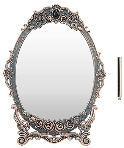 TOPINCN Retro-Desktop-Make-up-Spiegel, Vintage-Schminktisch, Ovales Ornament, Kanten, Dekoration, Kosmetikspiegel, Zinklegierungsspiegel, Schönheitsspiegel, Schminktisch,