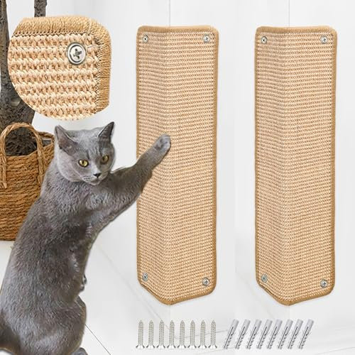 2 Pieces Cat Scratcher Mat Cat Furniture Protectors Sisal Scratching Pad Protecting Bed Sofa Scratch Mat Pad Rug 60 × 25 CM(Beige)