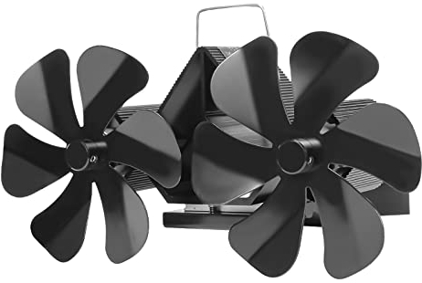 Kaminventilator mit 12 Flügeln, wärmebetriebener Ofenventilator, Holzofenventilator, leises Zuhause, Doppelter 6-Blatt-Kaminventilator (Wandmontage)