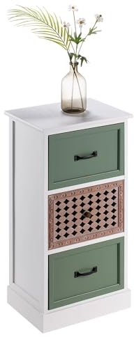 IDIMEX Nachttisch FIONA mit 3 Schubladen, Nachtkommode in weiß lackiert, Beistelltisch im Retro Stil und Schubladen mit grüner und brauner Front