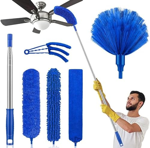 Lot de 6 plumeaux en toile d'araignée pour nettoyage avec extension de 254 cm - En microfibre chenille pour ventilateur de plafond haut, stores en toile d'araignée, meubles de voiture, baguette de