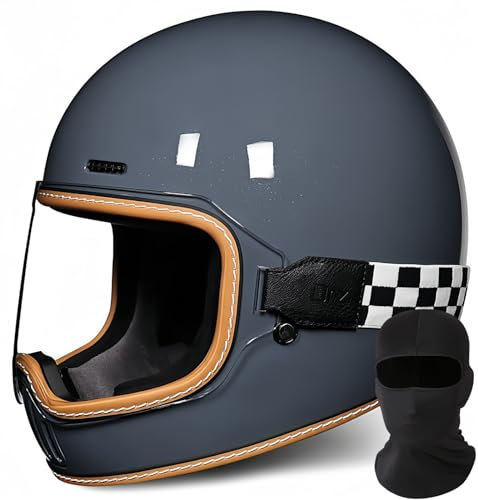 Vintage-Integral-Motorradhelm, DOT/ECE-Geprüft, Moto-Scooter, Retro-Klassiker, Crash-Racing, Rallye-Touring-Motorradhelm, Integralhelme Für Roller C,XL59-60CM
