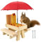 Hperu Eichhörnchen -Feeder -Picknicktisch mit Regenschirm Holz Eichhörnchen -Feeder für Außen mit Mais Colst süße Eichhörnchen -Picknickbank mit soliden Struktur für Gartenfutterhäuse