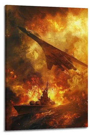 Vintage-Poster aus dem Zweiten Weltkrieg, Yamato, Schlachtschiff, Kampfjet, Bombierkunstwerk, dekoratives Gemälde, Leinwand, Wandkunstwerk, Bild, 50 x 75 cm