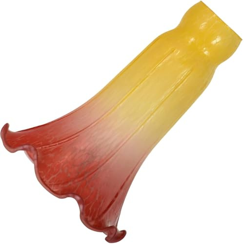 Bieye Lily Flower Blown Glass Lampshade (Yellow Light Red, Large I.D. 1.26 x O.D. 1.5)