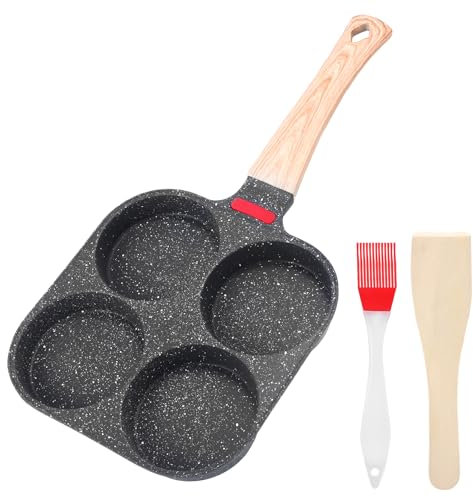 Egg Frying Pan, Non-Stick Omelette Pan Skillet, 4 Hole Egg Fried Burger Pancake Pan for Breakfast, Compatible with All Induction Stovetops,Made of Aliuminum