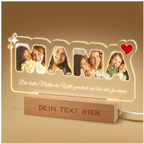 LucBuy Personalisiertes Nachtlampe, Individuelle Acryl Licht mit Fotos, Personalisiertes Text Nachttischlampen Schreibtischdekor, 7-farbigem Walnussrahmen LED Licht, Einzigartige DIY Geschenke (A1)