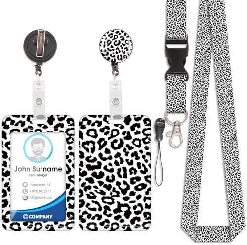 Porte-Cartes Lanyard Noir Imprimé LéOpard, Porte-Cartes Lanyard, Cordon Détachable avec Pince Rétractable pour Porte-CléS, Carte de Visite, Carte de Porte, Carte D'Identité