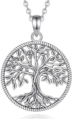 EUDORA Harmony Ball Lebensbaum Kette S925 Sterling Silber für Damen Baum des Lebens Yggdrasil Halsketten Vintage Tree of Life Schmuck für Frauen, Geschenk für Damen Mutter Tochter Schwester, 45cm