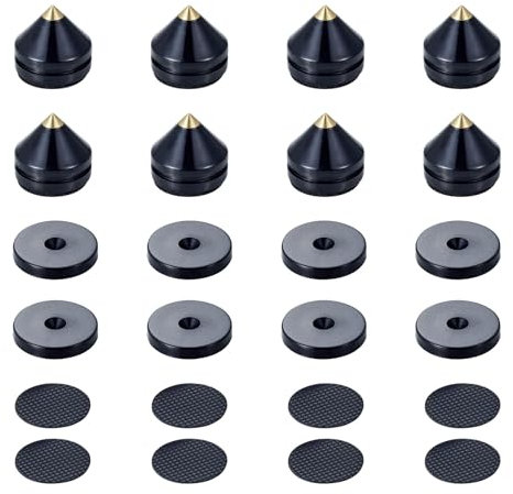 Pailvens Speaker Spikes Set of 8, Lightweight Speaker Feet Made of Aluminium Alloy, Subwoofer Feet with 16 x Adhesive Pads, Speaker Stand for HiFi Speakers, CD Player, Black