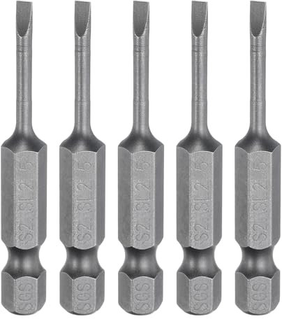 sourcing map 5pcs SL2.5 Magnetic Slotted Screwdriver Bits 2.5mm S2 Steel Flat Head Screwdriver Bit 1/4 Hex Shank Industrial Grade Screw Driver Drill Bits 50mm (2) Long for Screws