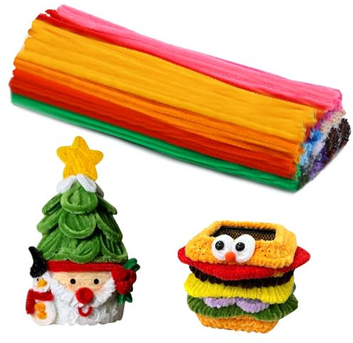 Bamru 200 Stück Pfeifenreiniger, 20 Farben dicke Pfeifenreiniger zum Basteln, mehrfarbige Chenille-Stiele, Kunst- und Bastelbedarf, Weihnachts- und Valentinstags-Pfeifenreiniger