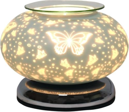 Aroma Electric Wax Melt Burner - White Satin Butterfly Ellipse 19cm, Touch Control Wax Warmer for Home Fragrance