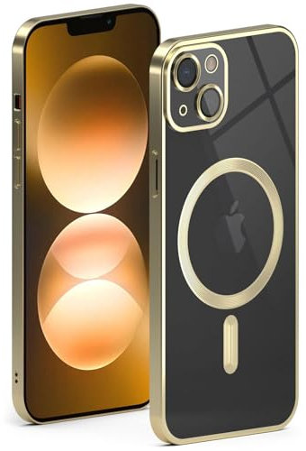 ONEFLOW Aura Case für iPhone 13 Hülle kompatibel mit MagSafe, Handyhülle mit Kameraschutz, Schutzhülle für induktives kabelloses Laden, Silikonhülle Durchsichtig, Gold