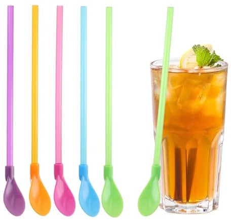 Slush Straws, 40 PCS Reusable 2 in 1 Straw Spoon, Colored Plastic Straws, Detachable Straw Stirring Spoon for Milkshake, Smoothie, Cocktails, Coffee and Drinks