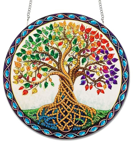 Reofrey Hanging Diamond Art Kits for Adults– 20x20cm Tree Acrylic Board Double Sided Pattern Diamond Painting Suncatcher Pendant, DIY Crystal Art for Home Wall or Window Decoration Gift