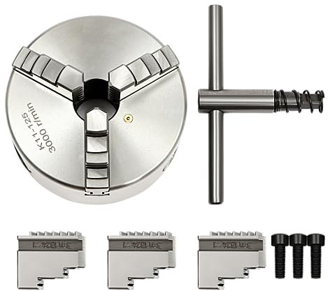 Mandrino tornio da 125 mm, mandrino a tre punte, tornio con chiave, 3000 giri/min, funzione autocentrante, 3 mangimi per tensionamento, fresatura, foratura girevole