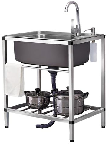 YCBTPS Freistehender Edelstahl Waschtisch, Einbecken Ausgussbecken, Kommerzielles Arbeitsspüle, Waschküche Spüle Mit Ablage, Einfach Zu Montieren(58 * 43cm/23 * 17in)