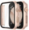 Misxi 2 Piezas Fundas para Apple Watch SE 2/SE/Series 6/5/4 40mm con Protector de Pantalla de Vidrio Templado, Protector de PC Resistente Cubierta Ultradelgada para iWatch, 1 Oro Rosa + 1 Transparente