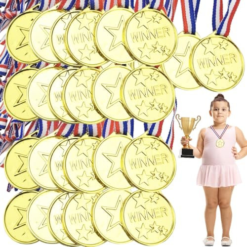 Behogan 50 Stücke Gewinner Medaillen, Kunststoff Medaillen Gold Kinder, Goldmedaille für Kinder, Kinder Sieger Medallien, Medaillen Kinder für Sportstag, Kindergeburtstag Party, Mini-Olympiade