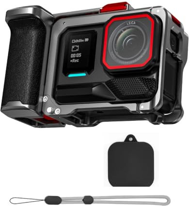 Aluminium Käfigrahmen mit Kamera-Selfie-Griff für Insa360 Ace Pro 2 / Ace Pro, Metal Cage Mount mit Kaltschuh-Schnittstelle und Auslöser, Kamera Griff für Vlogging & Reiseaufnahmen