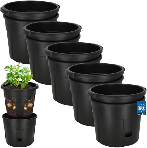 KOTARBAU® Pflanzkübel für den Anbau von Kartoffeln ⌀ 29,5 cm, Pflanztopf | 5er Set Kartoffelanbau Topf für Süßkartoffeln, Kartoffelpflanztopf aus Kunststoff, Robust & UV-beständig, Schwarz