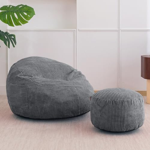 MAXYOYO Sitzsack mit Fußhocker für Kinder, Cord Bean Bag Sofa & Pouf mit Schaumstofffüllung, Lounge Sessel mit Griff für Wohnzimmer, Schlafzimmer, Gaming, Lesen, Entspannen