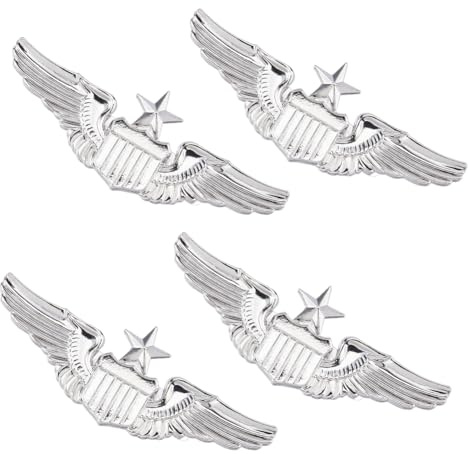 SUPERFINDINGS 4 Stück Flügel Anstecknadeln 5.8 cm (2.3) Silber Luftwaffen Pilotenabzeichen Aus Legierung Für Uniform Hut Kostüm Flugbegleiter Geschenk Für Pilote