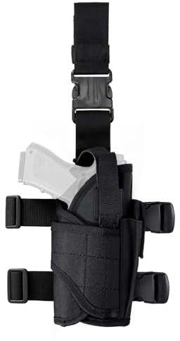 Pistolenholster, Beinholster für Pistolen, Einstellbare Tactical Holster mit Magazinbeutel für Rechtshänder (Schwarz)