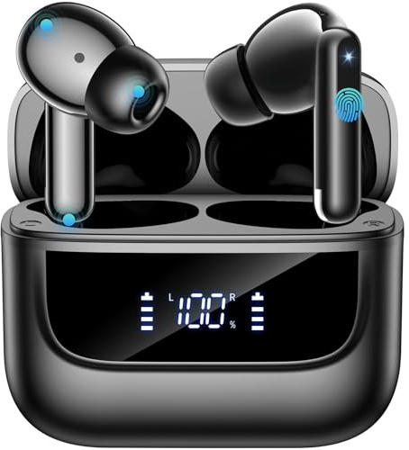 Bluetooth Kopfhörer in Ear, 6 Mikrofone ENC Noise Cancelling für Klarere Anrufe, Kopfhörer Kabellos Bluetooth 5.4 HiFi Tiefer Bass, USB C Kopfhörer, 48Std, LED, IPX7 Wasserdicht Sport Ohrhörer Schwarz