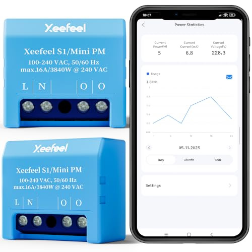 Xeefeel PM Smarter Stromzähler mit WLAN & Bluetooth, 2 Stück | Leistungsmessung, 16A, Kein Relaisschalter, Energiezähler, Überspannungs, Überstrom- und Überlastschutz für Alexa Google Home