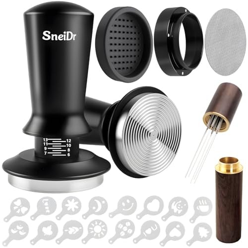 SneiDr Kit Cafe Barista 51mm 21pcs Tamper 51mm Espresso Calibrado Resorte | Prensador de Cafe Anillo Dosificador Puck Screen Herramienta WDT Alfombrilla Tamper Plantillas Latte Art Barista Accesorios