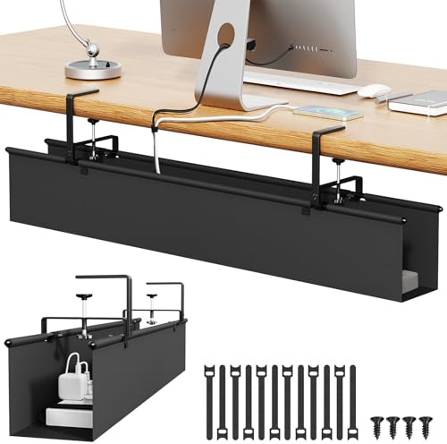 Under Desk Cable Management Tray, 36/90CM No Drill Desk Cable Tidy Tray