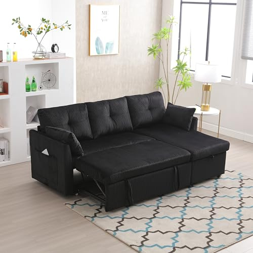 BLUON HOME Modulares Sofa,Chaiselongue,Chaiselongue Sofa,Multi-Functional Sofa Bed with Storage and Pull-Out Bed, Chaise Longue Interchangeable Sofa Bed, sectional Sofa with Storage Seats (Black)